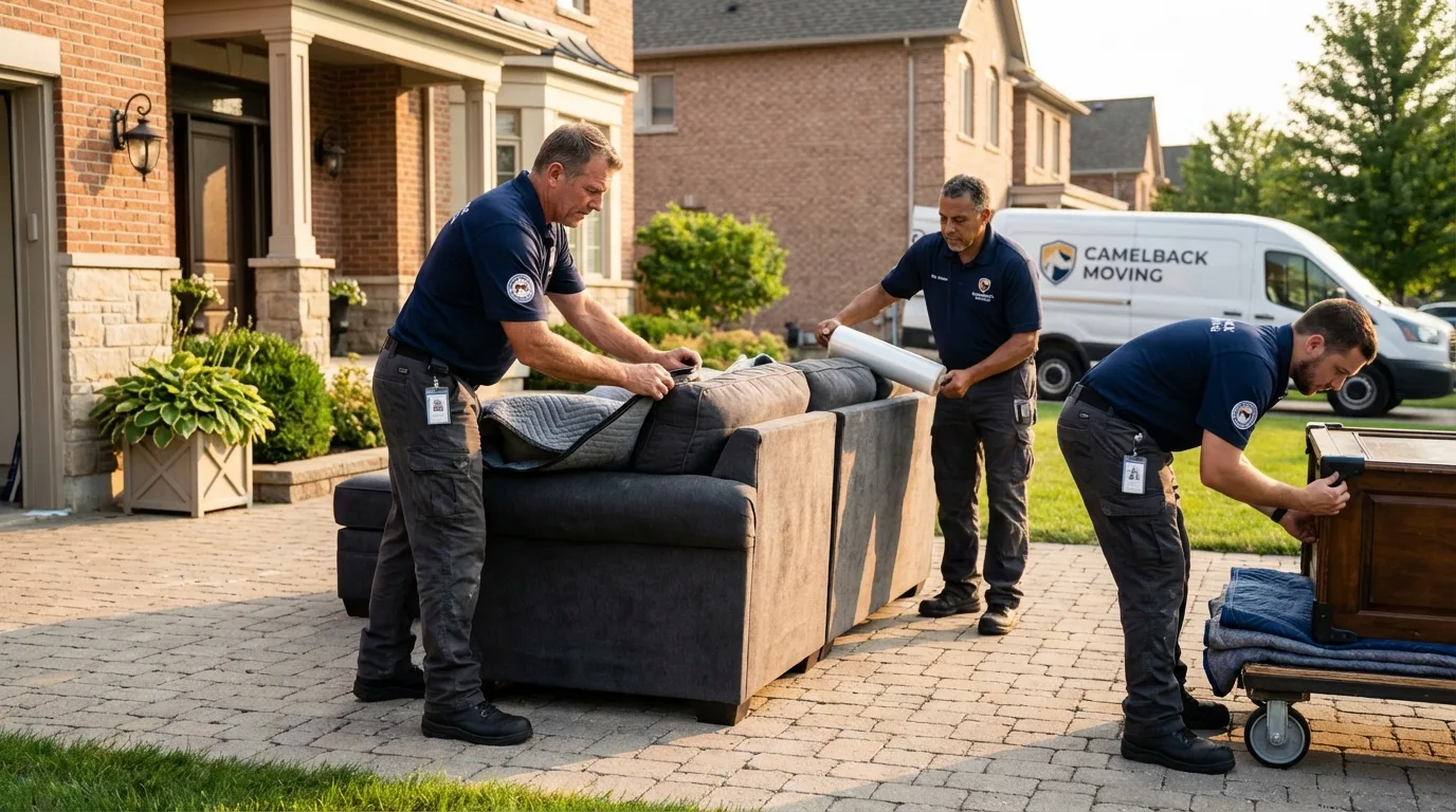Large estate moving crew wrapping furniture in Seaside, CA